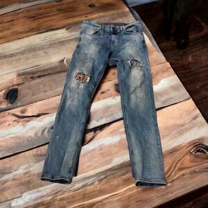 Salvatore Galliano Jeans Distressed Size 32 Floral Color Patch